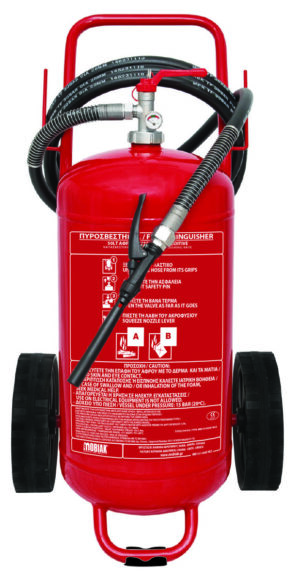 MOBIAK 50L foam trolley fire extinguisher on wheels with 5 m hose